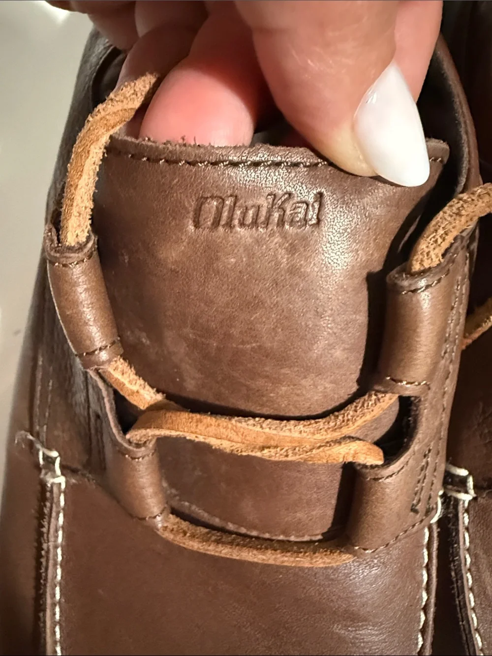 OluKai DEDE Moku Brown Leather MENS Lace-Up Moc Toe Boat Loafers Shoes - Size 13